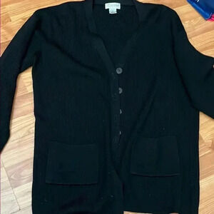 Ribbed Black Cardigan Sweater with Pockets Size Small CC Courtenay